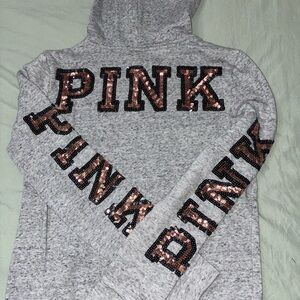 Victoria's Secret Gray Hoodie with Pink Sequin Letters